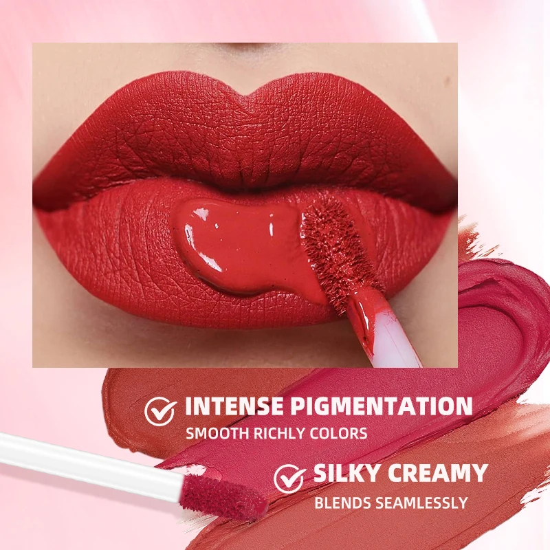マットな仕上がりのマットリップグロス、ウォータープルーフで塗りやすい、剥がれずに長持ちする自然なメイク効果
