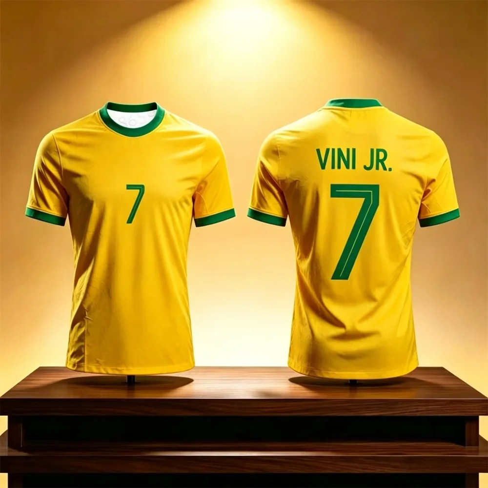 Maillot de football Brésil 2026 pour homme, T-shirt de football à manches courtes, uniforme d'entraînement pour fans, imprimé tendance, décontracté, pour femme à manches courtes