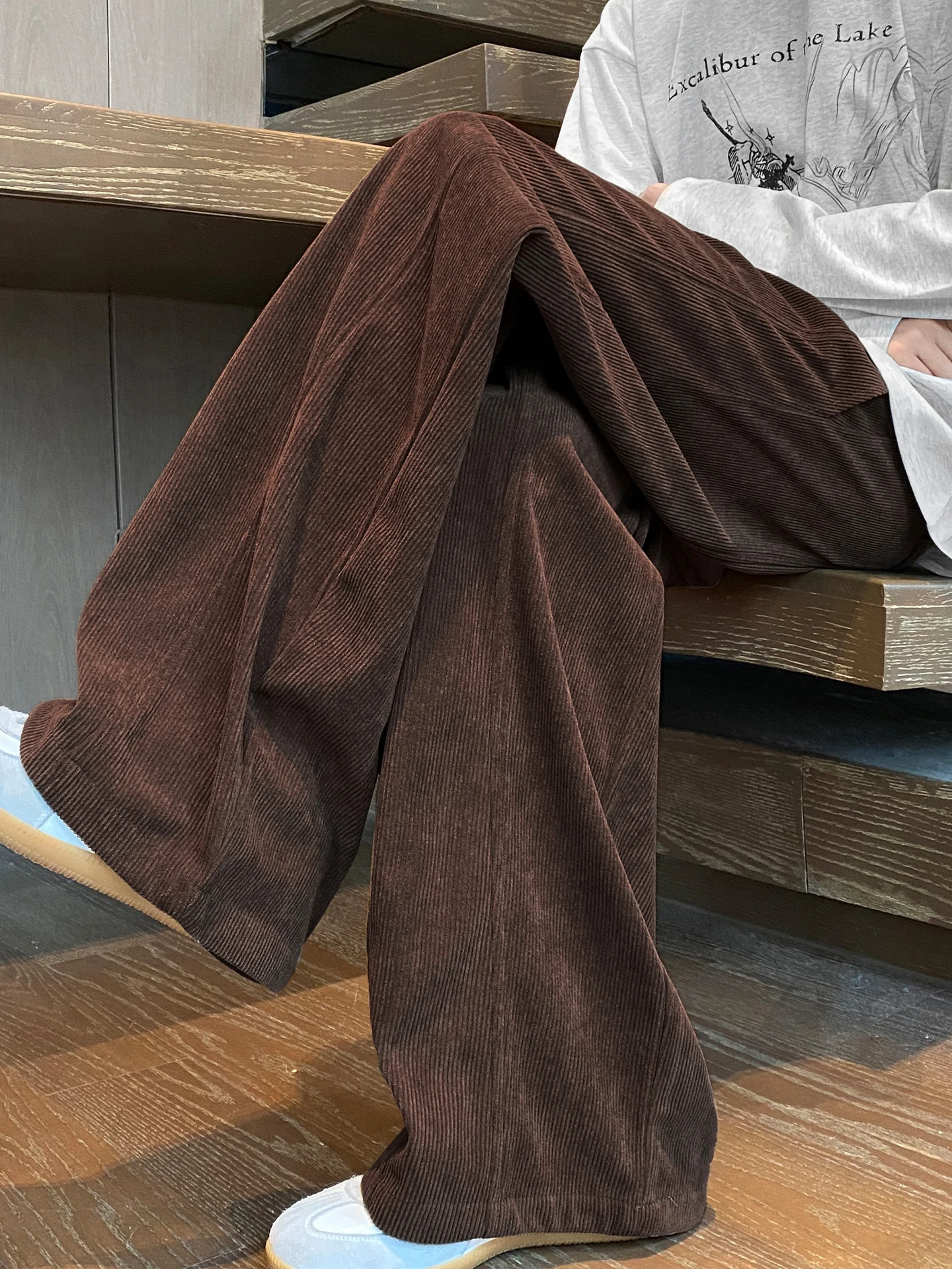 

American Deconstructed Corduroy Men's Spring Versatile Wide Leg Pants Loose Casual Straight Loose Long Trousers