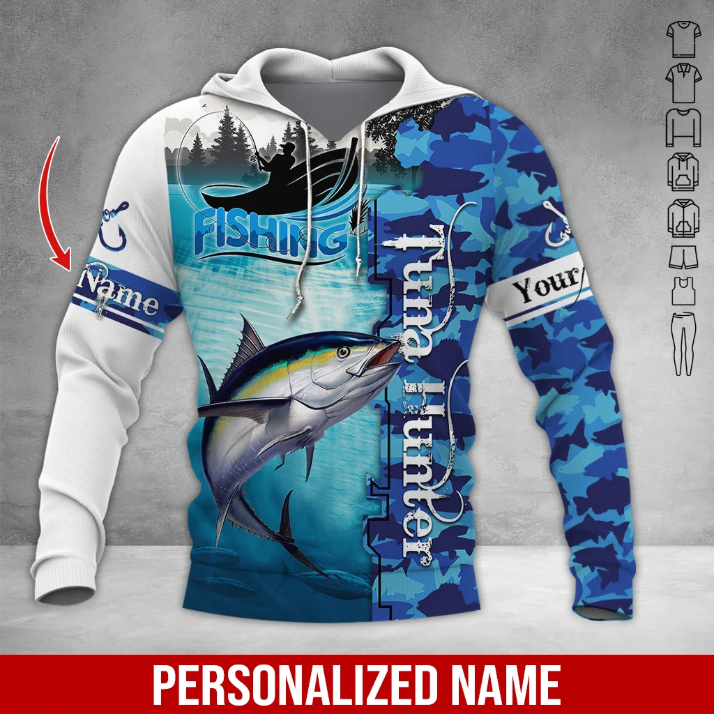 Personalized Name Tuna Hunter 3D All Over Printed Fashion Men's Hoodie&Sweatshirt Unisex Zip Hoodie Casual Tracksuits KJ966