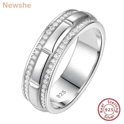 Newshe Solid 925 Sterling Silver Wedding Rings for Men Half Eternity Male Ring Brilliant Round White Cubic Zircons Fine JewelryÂ