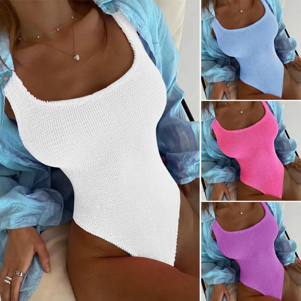 Summer Vacation One-piece Bikini Stylish Women's Monokini Swimsuit with Wave Stripe Design Quick Dry Breathable for Slim