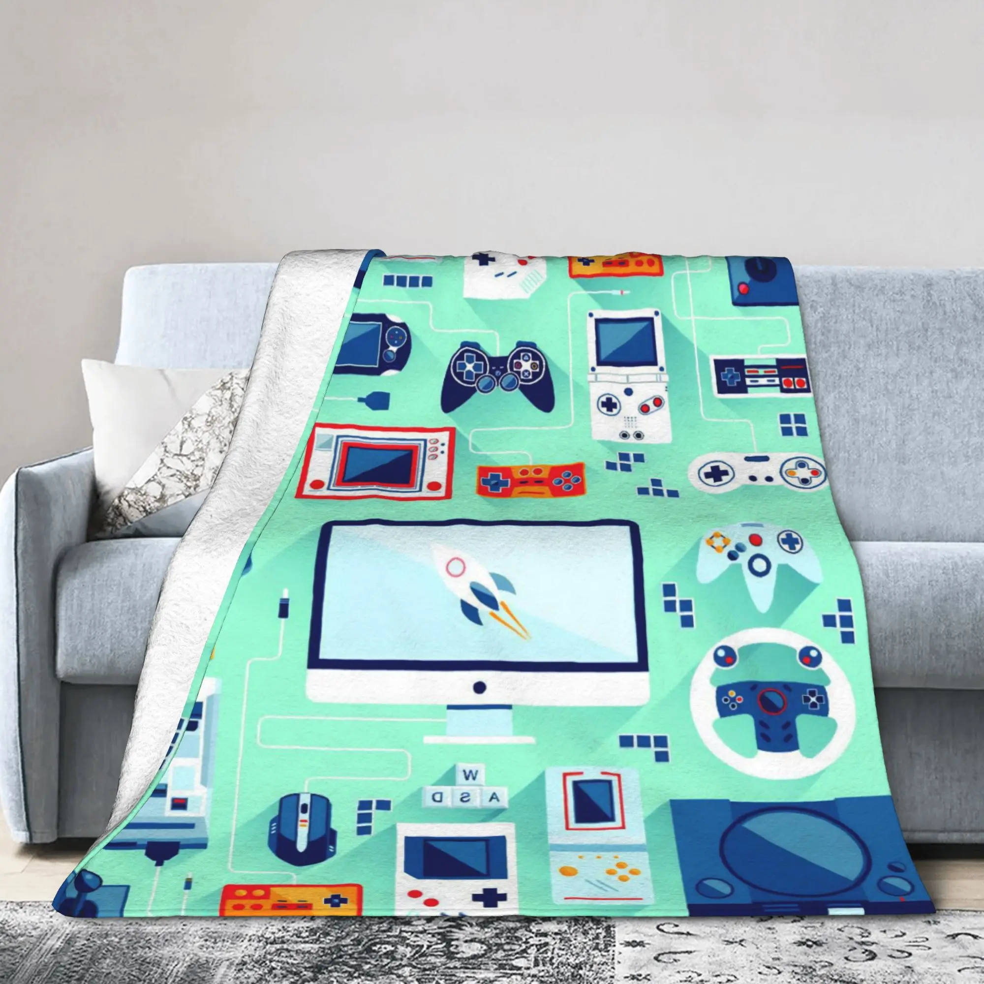 Games Console Handheld Blankets Flannel Decoration  Breathable Warm Throw Blanket for Bedding Outdoor Bedding Throws