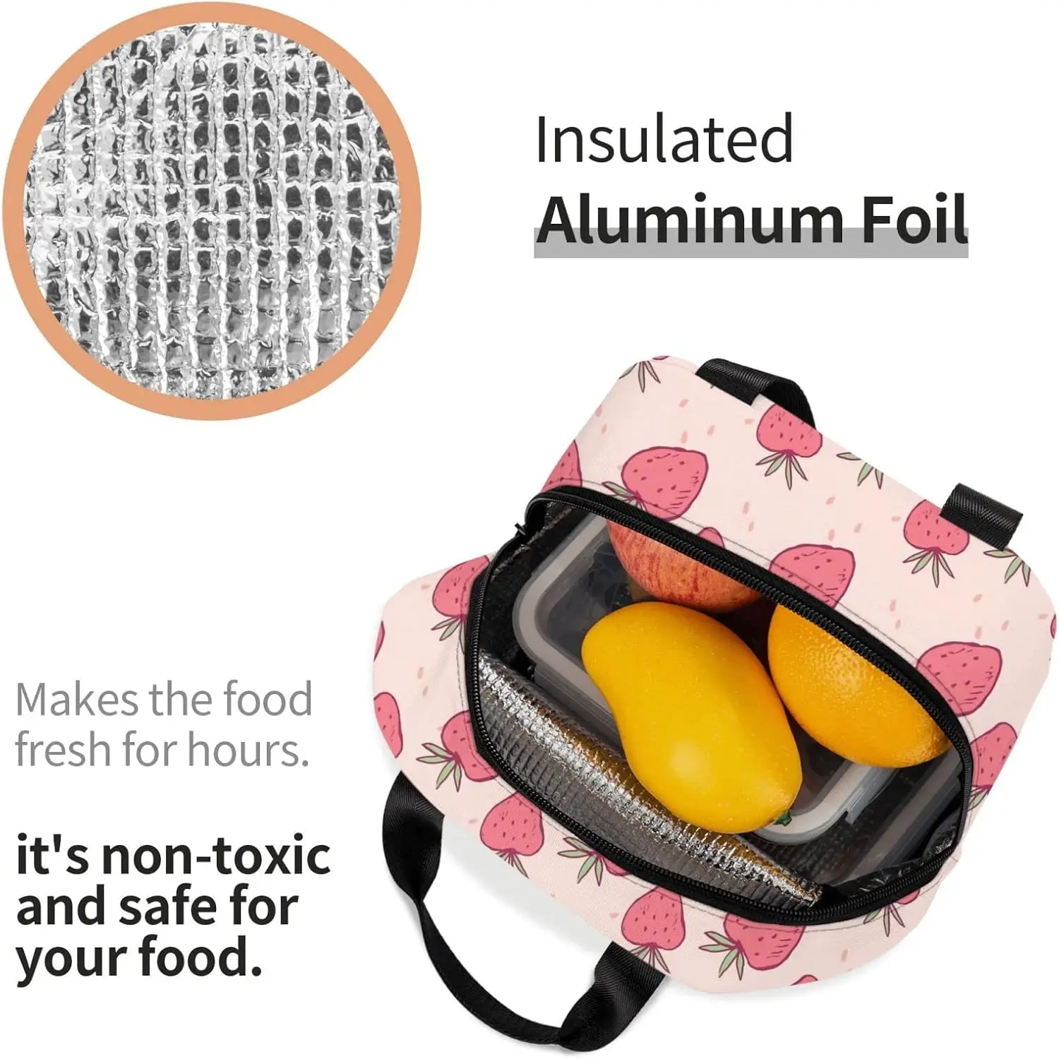 Strawberry Reusable Insulated Lunch Bag For Women Men Waterproof Tote Lunch Box Thermal Cooler Lunch Tote Bag For Work