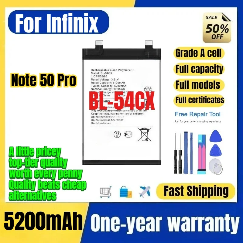 BL-54CX for Infinix Tecno Note 50 Pro Phone Battery 0 Cycle  High Capacity Battery Replacement Bateria Grade A Cell with Tools