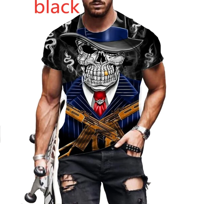 

Men's Fashion Skull 3D Printed T Shirt Short Sleeve O-neck Funny Gothic Death God Tops