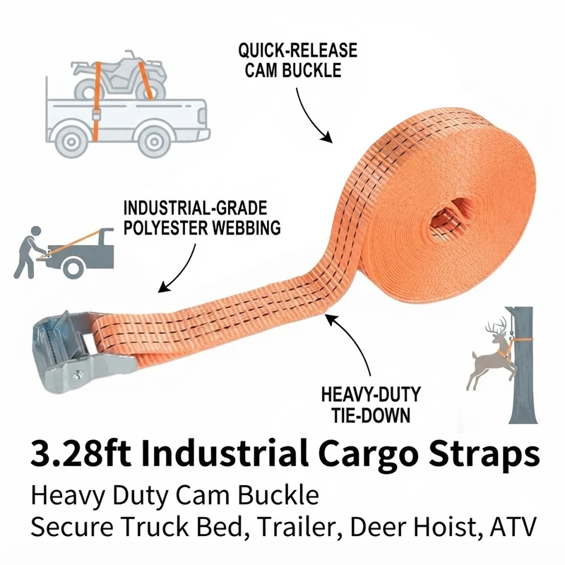 Quick Release Cam Buckle Tie Down Straps - Cargo Lashing Belts with Zinc Alloy Clamp for Kayak SUP Surfboard Truck Bed Trailer