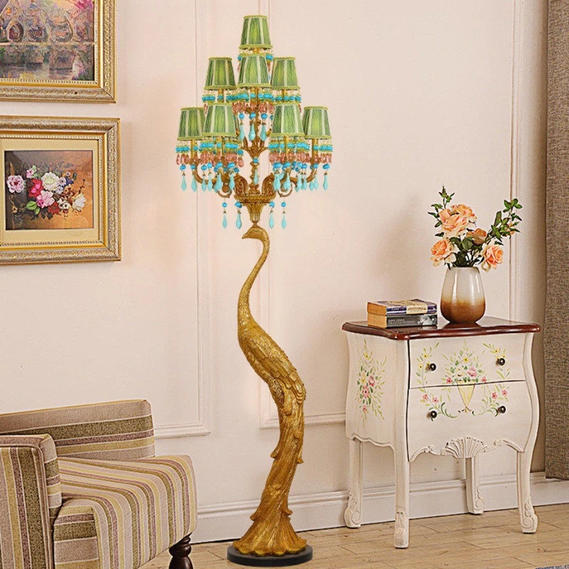 European all-copper floor lamp retro atmosphere peacock living room decorative lamp creative warm French bedroom