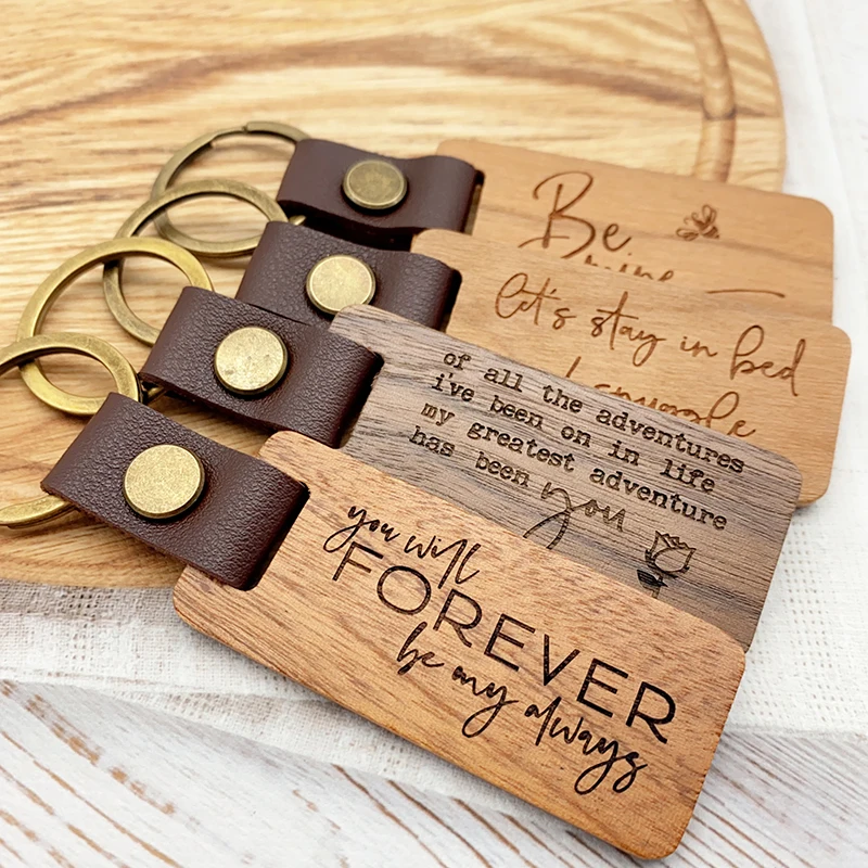 12 Love Quotes Key Ring Laser Engraved Wooden Keychain Sweet Words Bag Pendant Meaningful Gift to Him or Her Anniversary Wedding