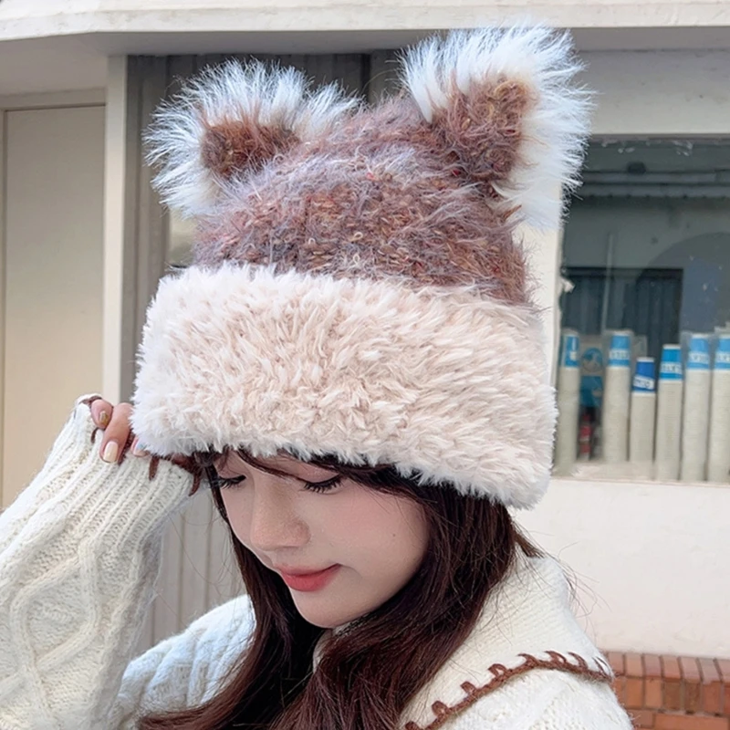 Colorful Doudou Knitted Hat Female Autumn and Winter Plush Hat Cold-proof and Warm Ear Protection