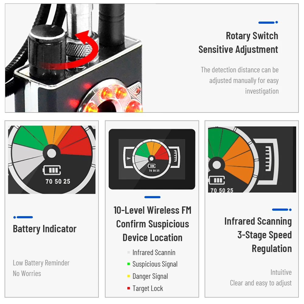 Wireless RF Signal Detector Bug GSM GPS Tracker Mini Camera Finder Camera Infrared Scanning AI Standby Automatic Detection K88