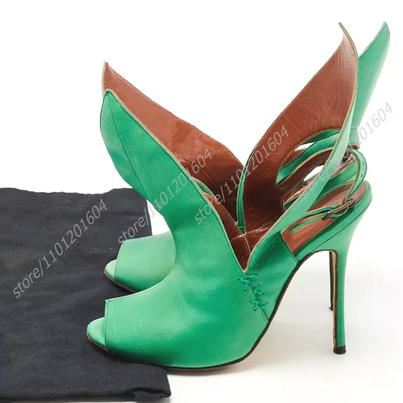 Grüne Blume Lange Lederband Wicklung Design Heels Peep Toe Stiletto Sandalen Frauen Casual Offene Ferse Versuchen Sommer Schuhe Nettes Mädchen