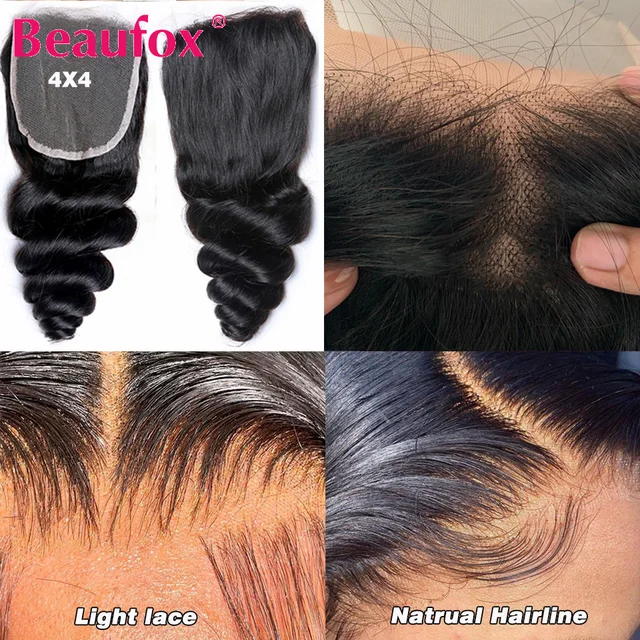 Beaufox Loose Wave Human Hair Bundles With Closure Indian Hair Weave 3/4 Bundles With Lace Closure Wavy Human Hair Extensions 5