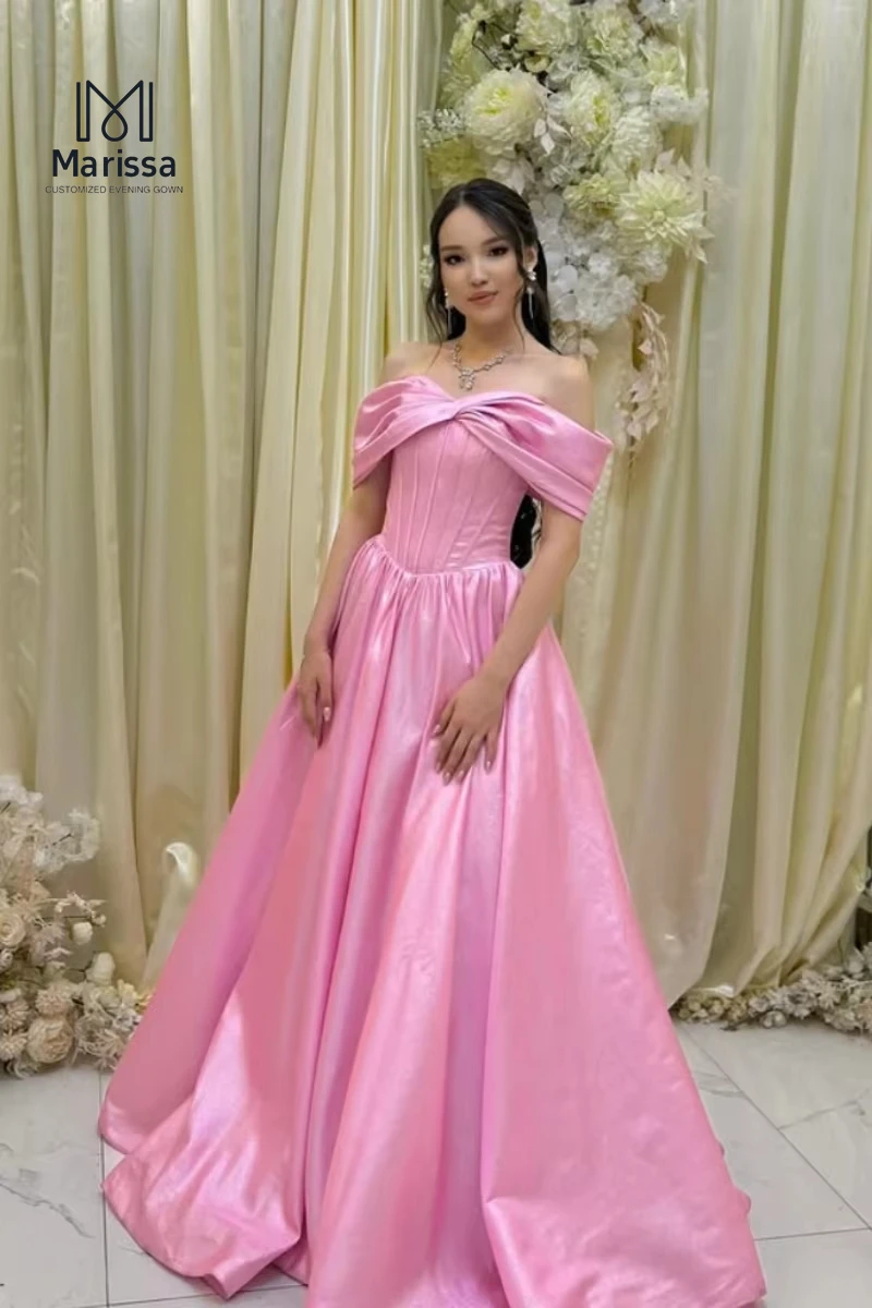 마리사 럭셔리 여성 이브닝 드레스 럭셔리 2025 맞춤형 우아한 롱 드레스 핑크 A라인 새틴 오프숄더 프롬 드레스