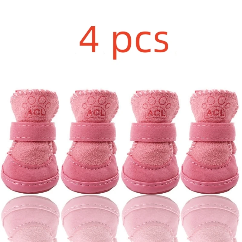 4pcs/set Pet Dog Shoes Winter Warm Shoes for Small Medium Dogs Anti-slip Puppy Rain Snow Boots Footwear Cat Dog Walking Sneakers