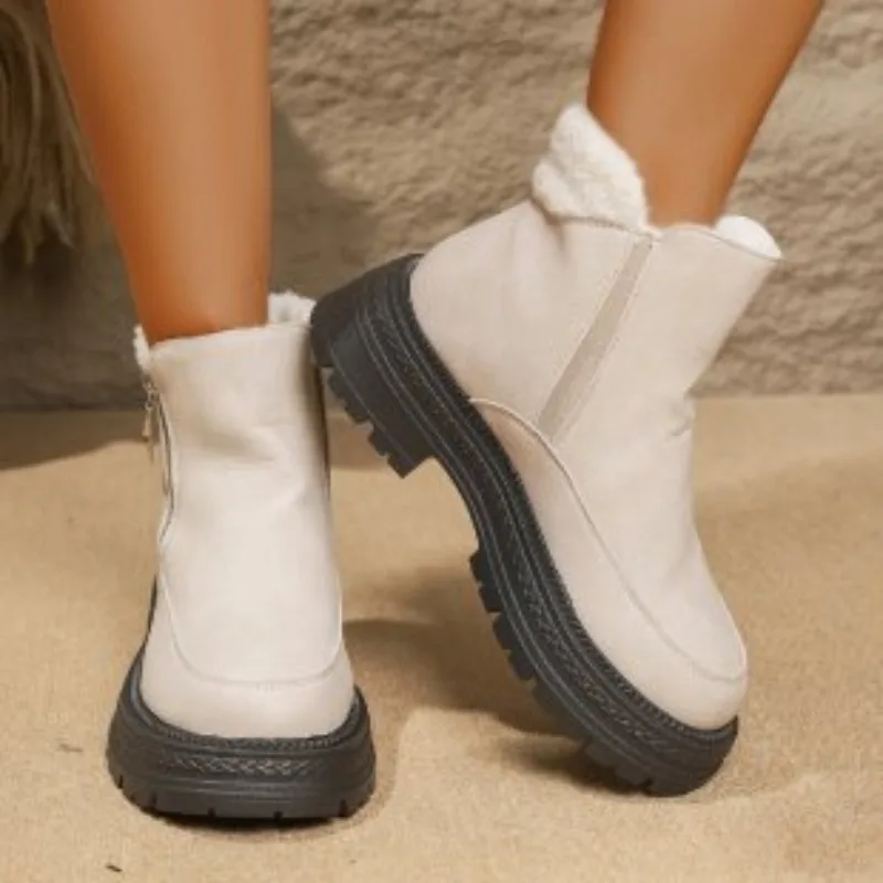 

Хлопковые ботинки с боковой молнией, новый зимний стиль, круглый носок, толстая подошва, нескользящие, на флисовой подкладке, теплые высокие ботильоны