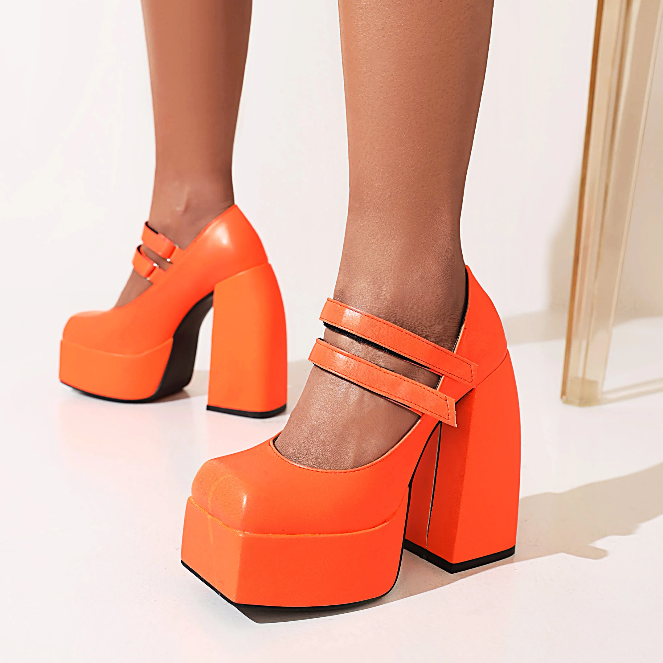 

2025 new spring autumn women shoes plus size 22-26.5cm Microfiber leather Mary Jane Shoes thick high-heeled shoes platform pumps