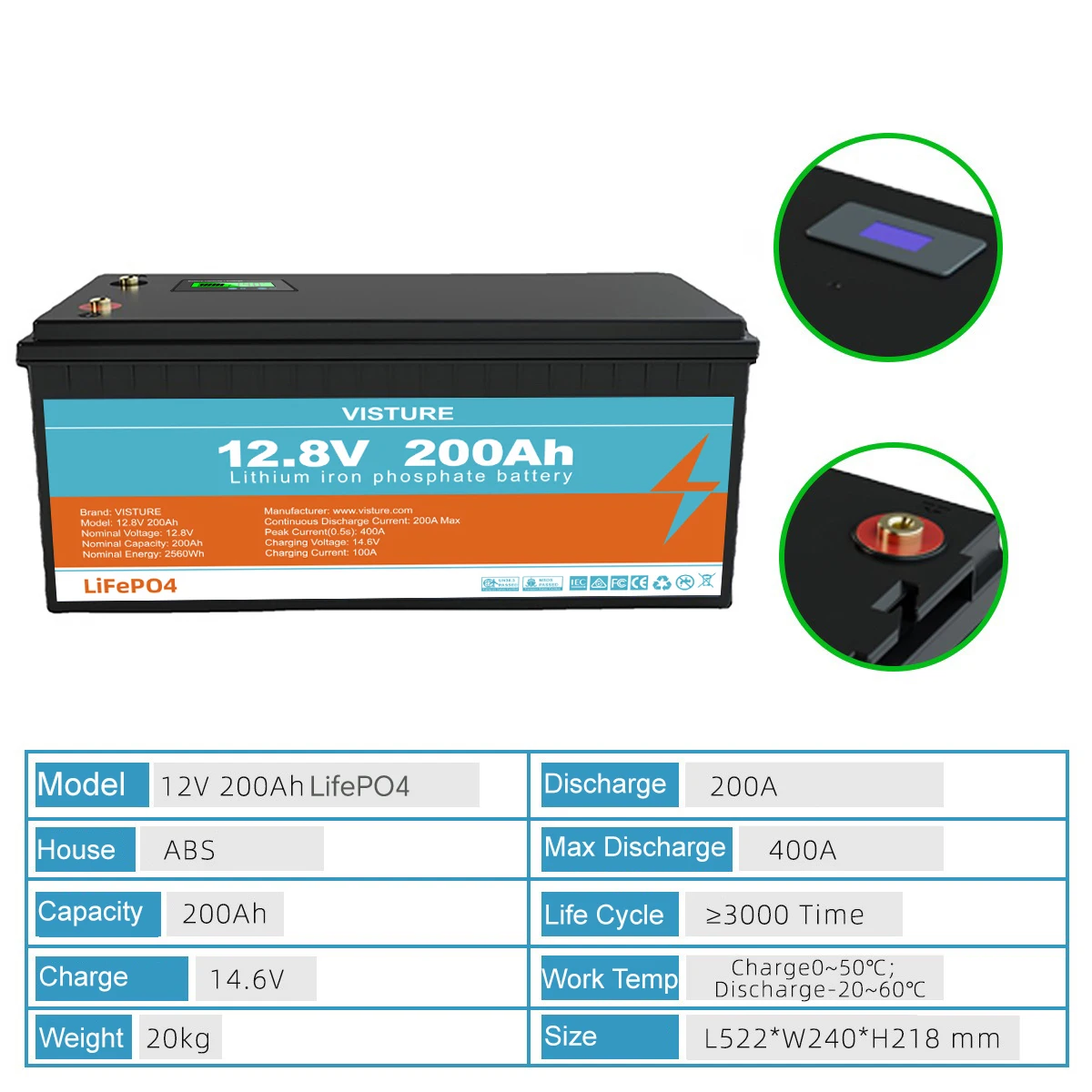 12.8V 200Ah LiFePO4 Battery 12V Lithium iron Phospha Energy Storage Pack Rechargeable Battery Bank Portable Solar Power Station