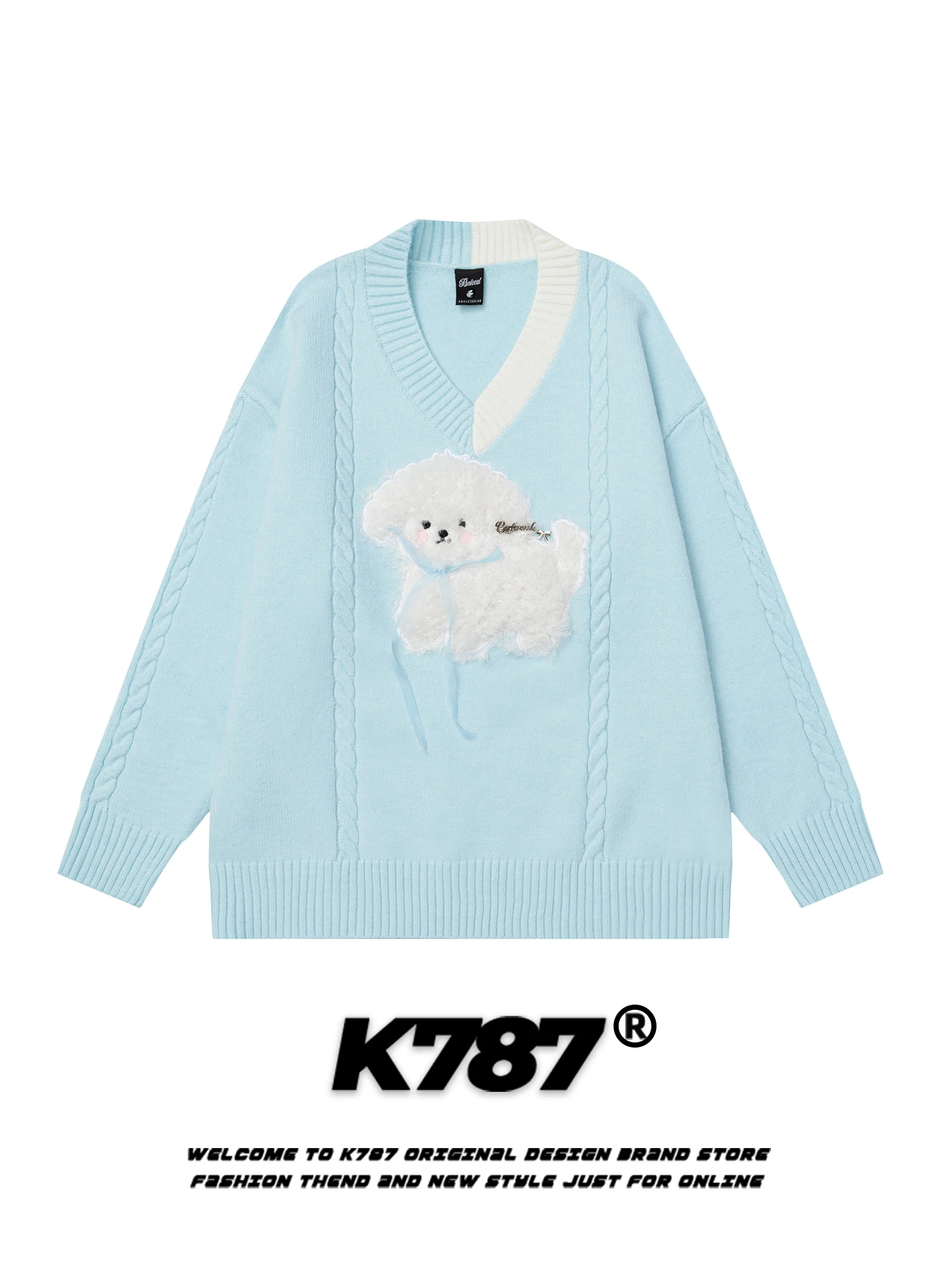 

K787 Милый и забавный свитер с V-образным вырезом для мужчин и женщин, свободный повседневный вязаный свитер для пар, зимняя одежда с коротким и длинным рукавом