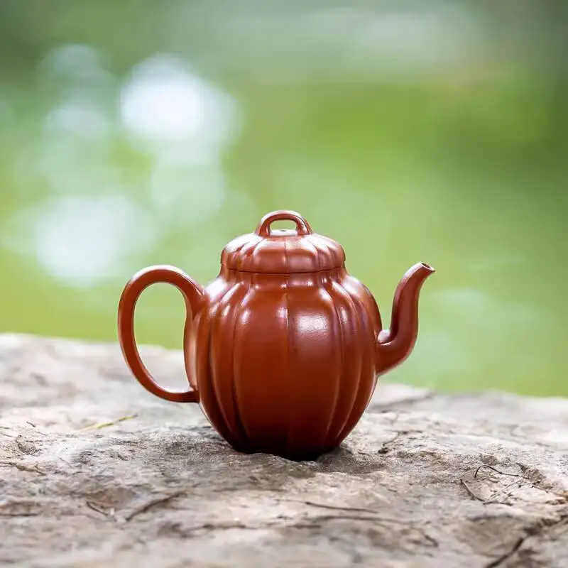 [Changtao]Yixing Zisha Teapot, Fully Handmade Tea Textured Pot, Zhu Clay Palace Lantern 240Cc
