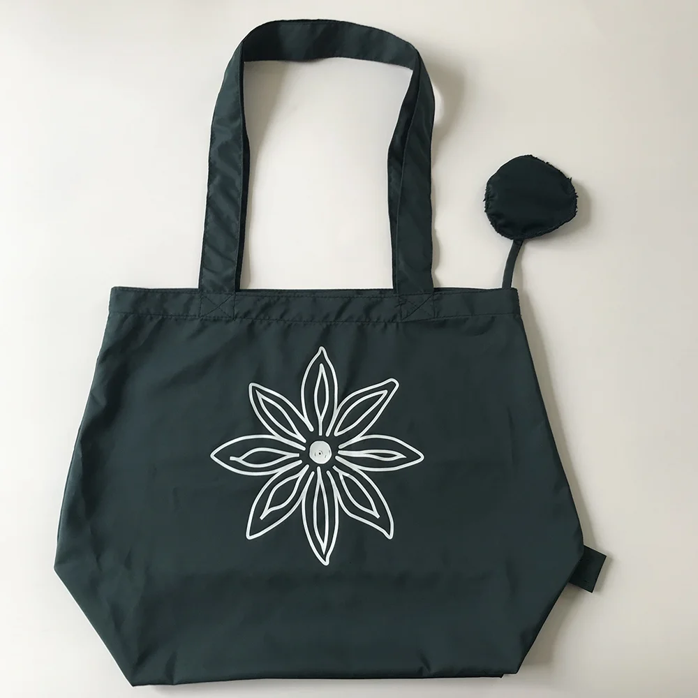 

Promotional High End Reusable Folding Round Bag Heave Duty Eco Compact Polyester Handbag Recycled Portable Grocery Bag Gift Bag