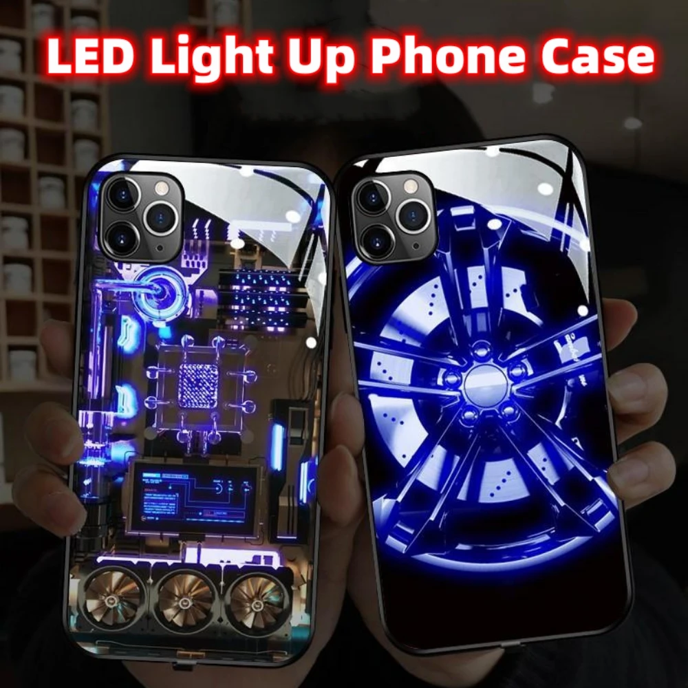 

2024 High-Tech LED Light Glowing Luminous Phone Case For iPhone 16 15 14 13 12 11 Pro Max X XS XR SE2020 Plus Glitter Back Cover