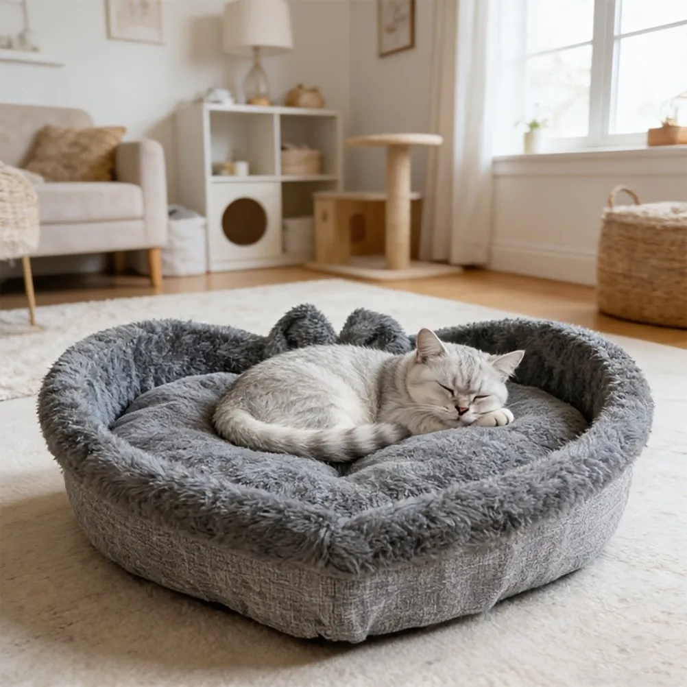 

Cute Heart-shaped Cat Nest Cat Room Cat Bed Comfortable and Soft Fabric with Thick Velvet Filling The Perfect Gift for Cats