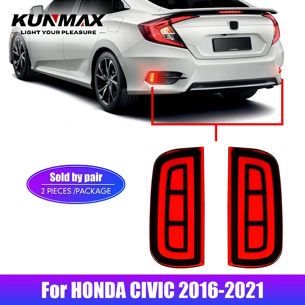 2 Piezas de Luces Reflectoras LED para Parachoques Trasero de Coche para HONDA CIVIC 2016-2021, Luces DRL Traseras, Luces de Freno, Accesorios, Lente Roja