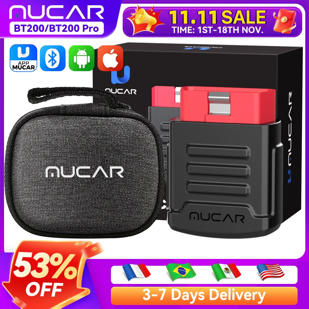 MUCAR BT200/BT200 Pro OBD2 Scanner Diagnostic Tool Bluetooth, Full System Automotive Scan Tool Free Oil/SAS 15 Reset Code Reader