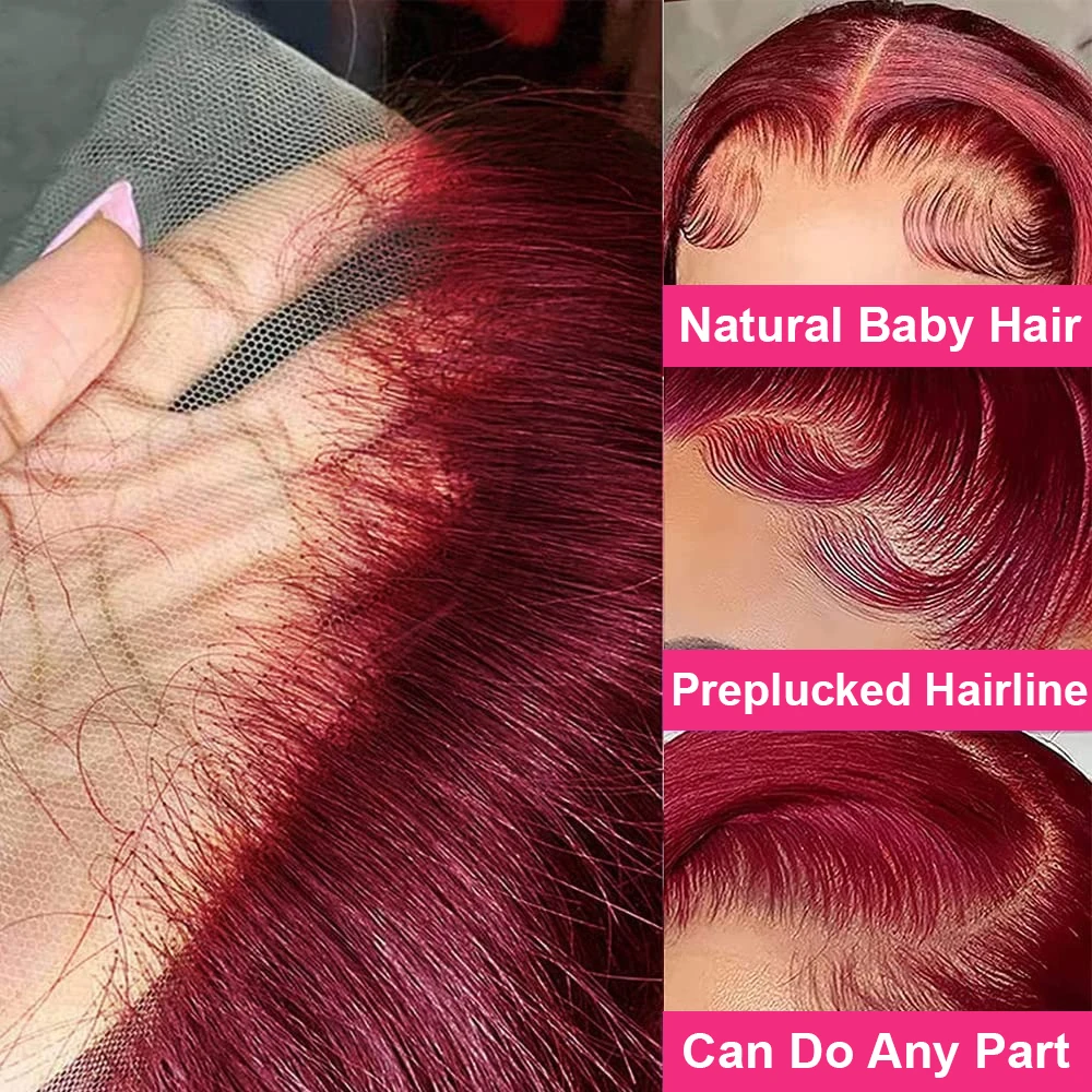 16 بوصة 99j بورجوندي بوب باروكة من شعر طبيعي مستقيم 13x4 Hd الدانتيل شعر مستعار أمامي 200% الكثافة قبل قطعها قصيرة بورجوندي شعر مستعار أحمر بوب الباروكات #3