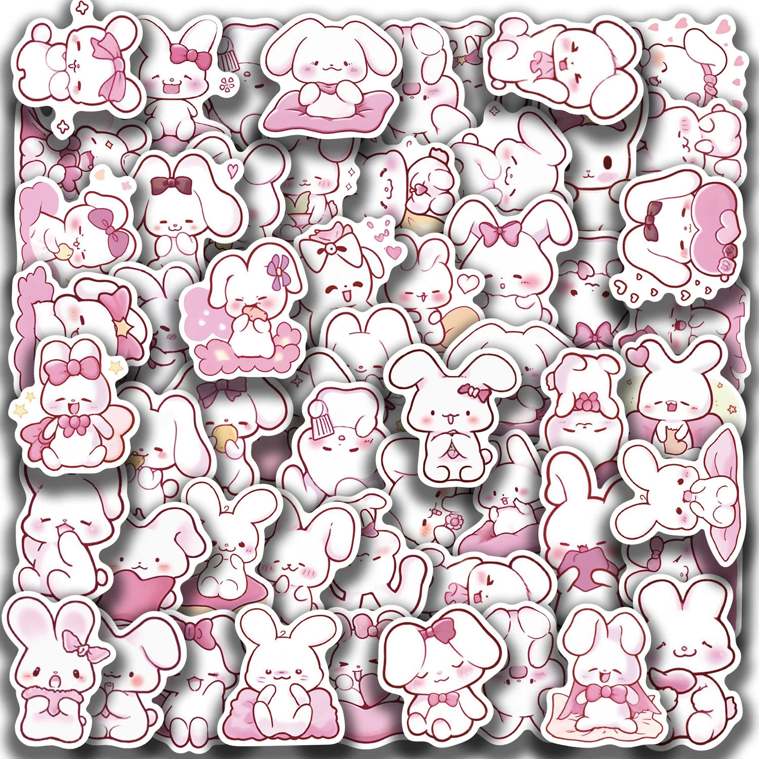 50 Stück rosa Kaninchen-Tiere, Vinyl-Aufkleber, wasserfest, wiederverwendbar, Hasen-Aufkleber für Laptops, Skateboards, Wasserflaschen, Telefone