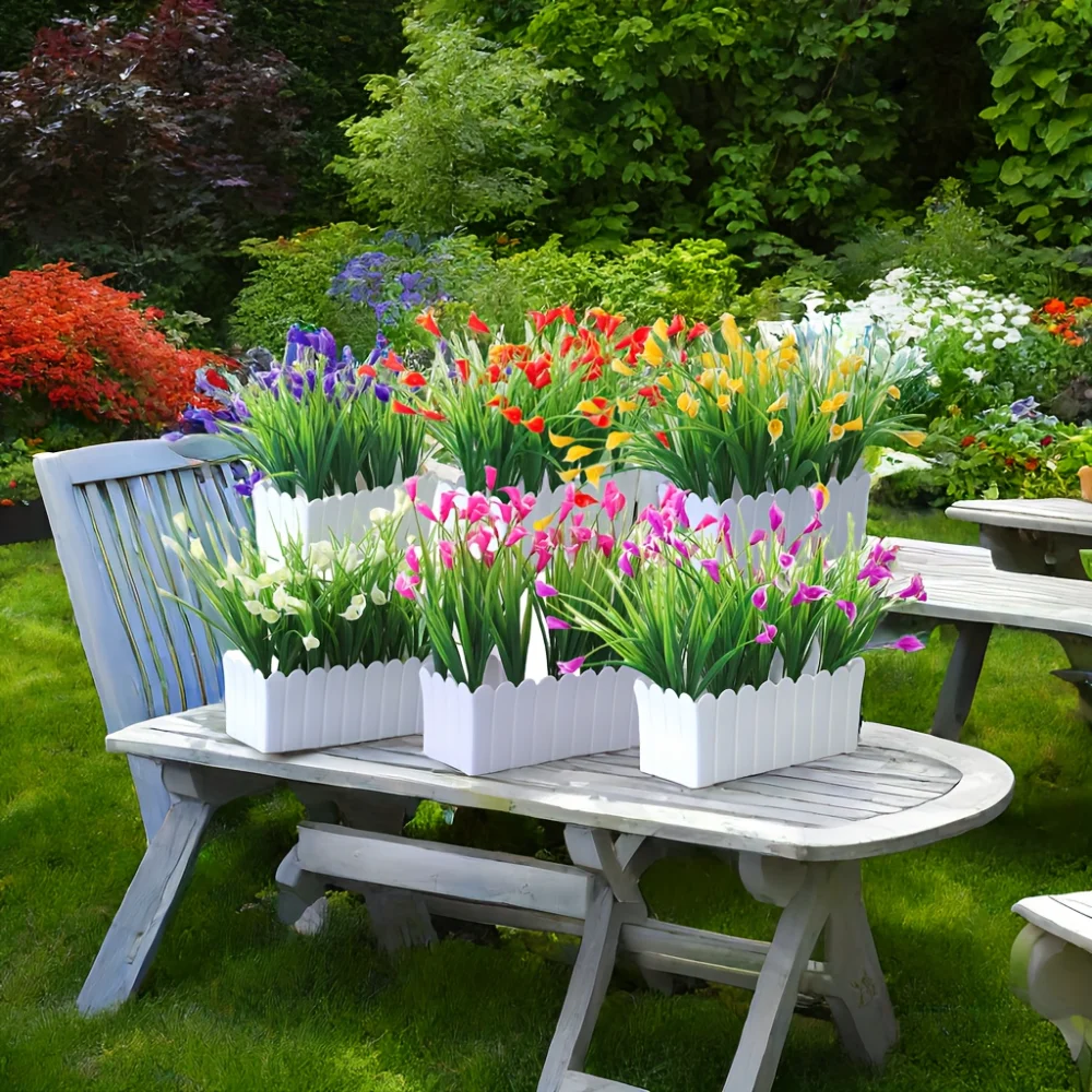 

6-Pack Artificial Calla Lily Bouquets - Real Touch Faux Flowers Set for Wedding, and Garden Decor, Get Well Gift, Plastic Summe