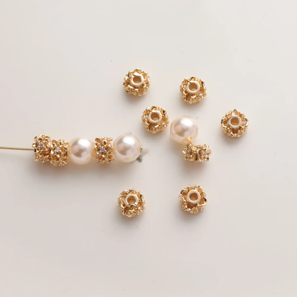 10PCS Dainty Brass Spacer Beads  for Handmade Beaded Necklace 14K Gold Plated  Jewelry Making Supplies Accessories 6*4mm