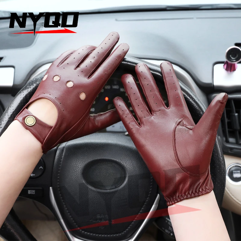 New Arrival Luxury Mens Genuine Leather Gloves Sheepskin Gloves Fashion Men Black Breathable Driving Gloves For Male Mittens