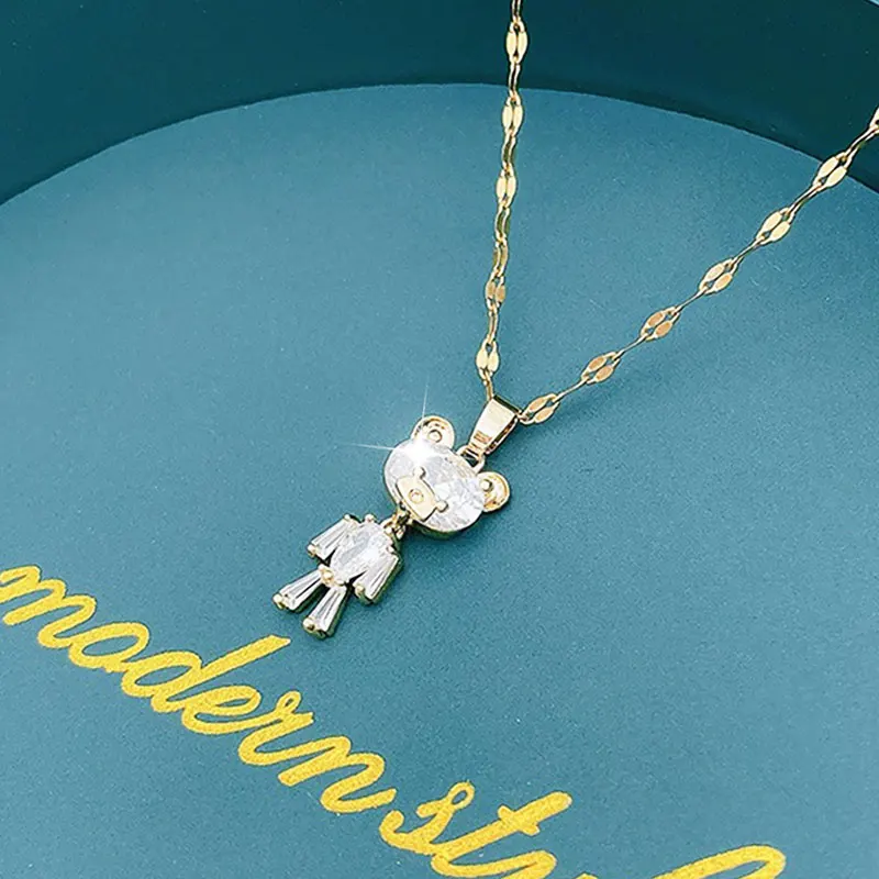 Juwang Cute Exquisite Crystal Titanium Steel Necklace All Match For Women 2022 Fashion Trendy Party Sweet Lady Necklaces Daily