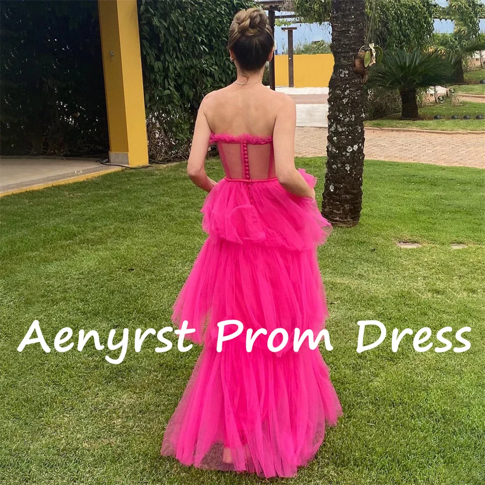 Aenyrst Rose Red Strapless Tulle Evening Dresses A Line Tiered Prom Gowns Floor Length Birthday Party Dress 2025 New customized