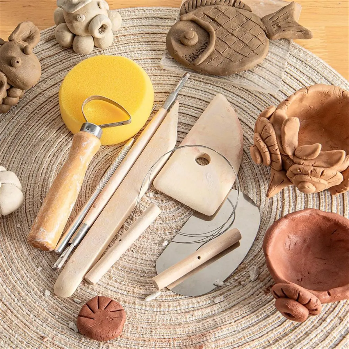 *N21R 8PCS Wooden Pottery Sculpting Tools, Wood Clay Cleaning Tool Set, Ceramic Modeling Tool for Carving, Molding, Cutting