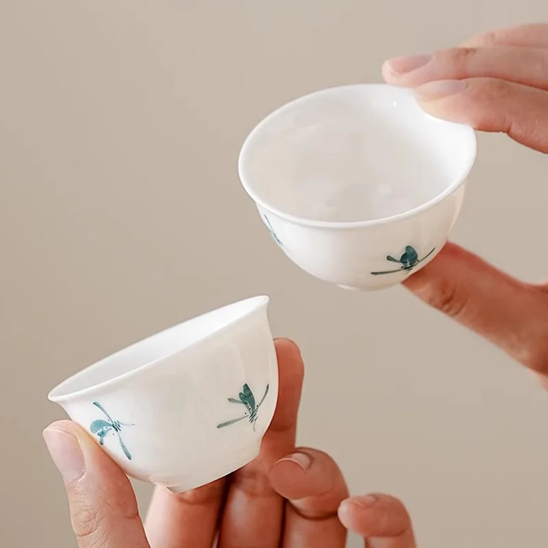 Hand-painted Orchid Goat Fat Jade Porcelain Kung Fu Tea Cup Single Household White Porcelain Tasting Cup Tea Bowl Small Tea Cup