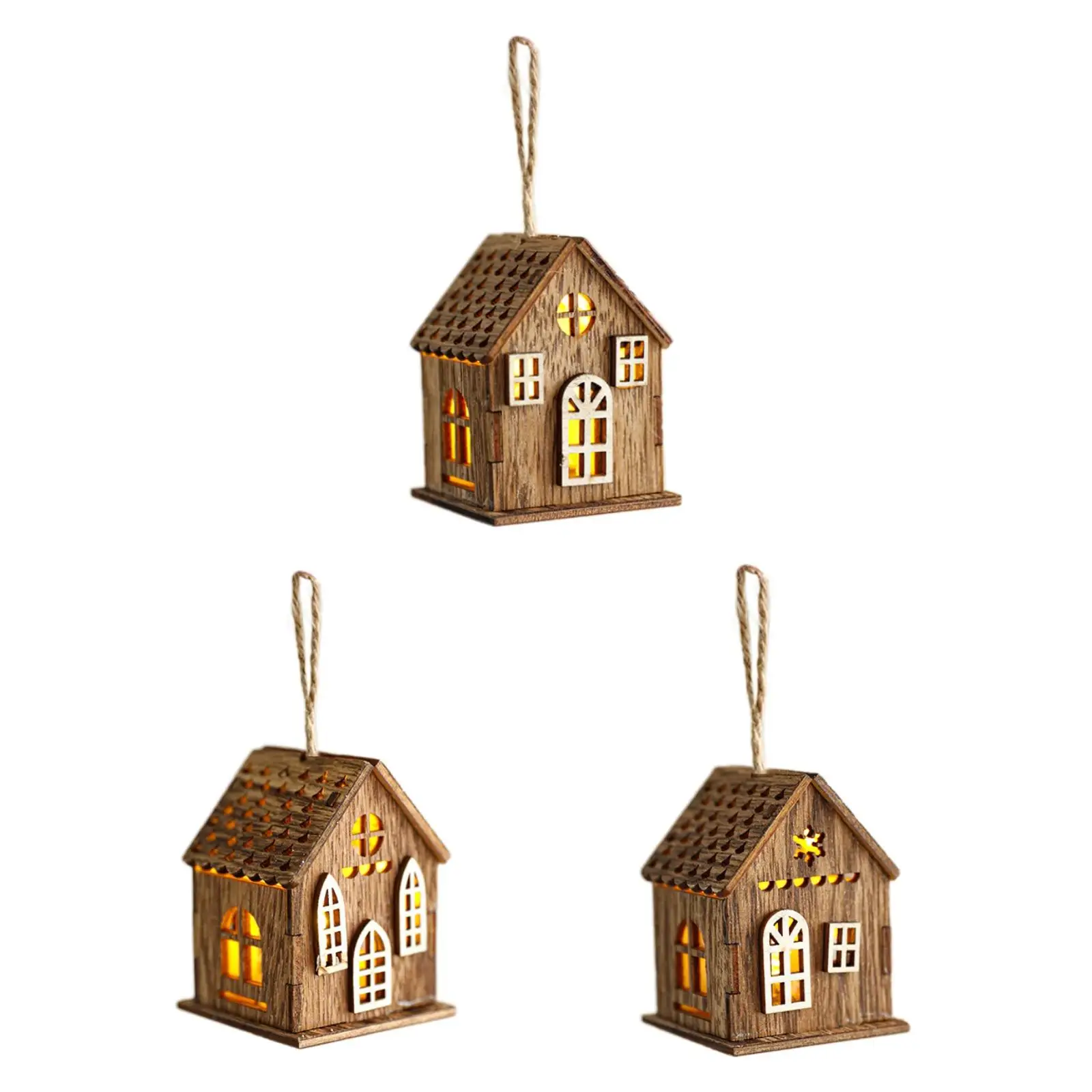 Xmas Tree Hanging Decoration LED Wooden House Light up Christmas Village House for Bedroom Indoor Livingroom Festival Cabinet