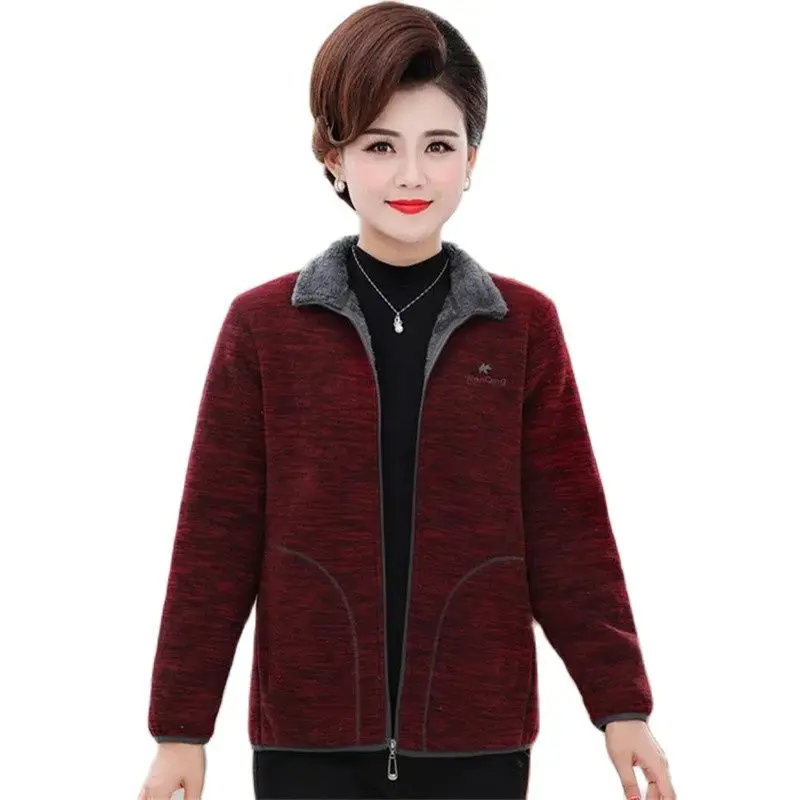 

Women's Autumn Winter Coat 2022 New Stand Collar Fleece Warm Sweater Middle-Aged Elderly Mother Jacket Tops Hoodie Sportswear