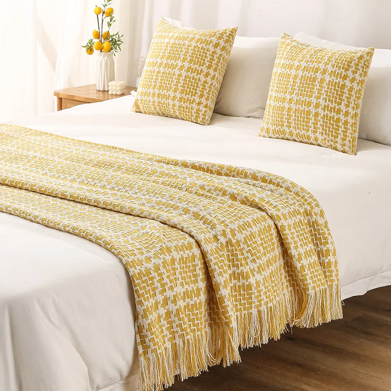 Simple Knitted Tassel Hotel Bed Flag Bed Tail Cover Hotel and Homestay Bed Decoration Bed Cover Blanket Anti-dirt Cover blanket