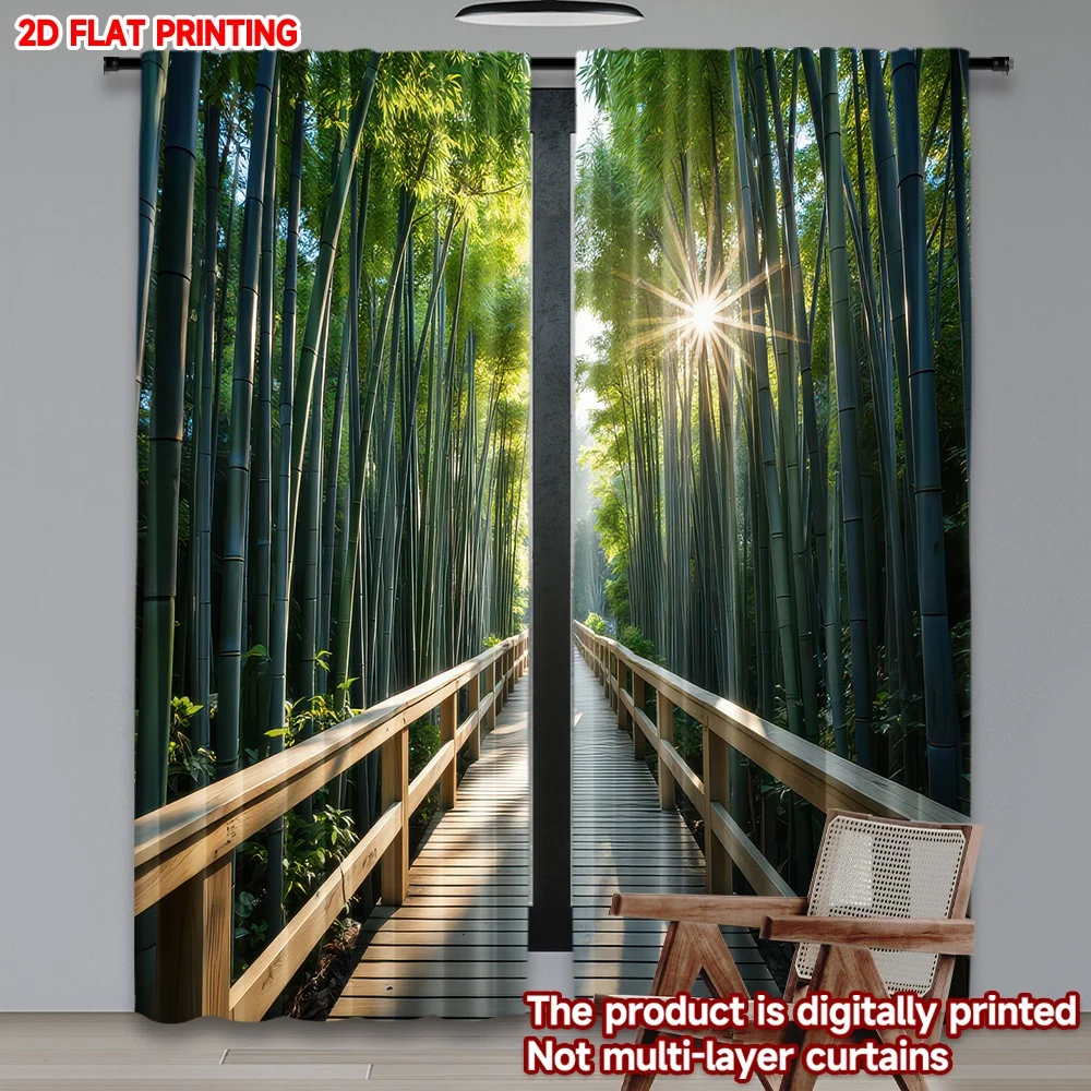 

2D flat printing 2pcs Party Curtains Sunlit Bamboo Pathway(1) Digital Printed Polyester Drapes Seasonal Party & Holiday Decor