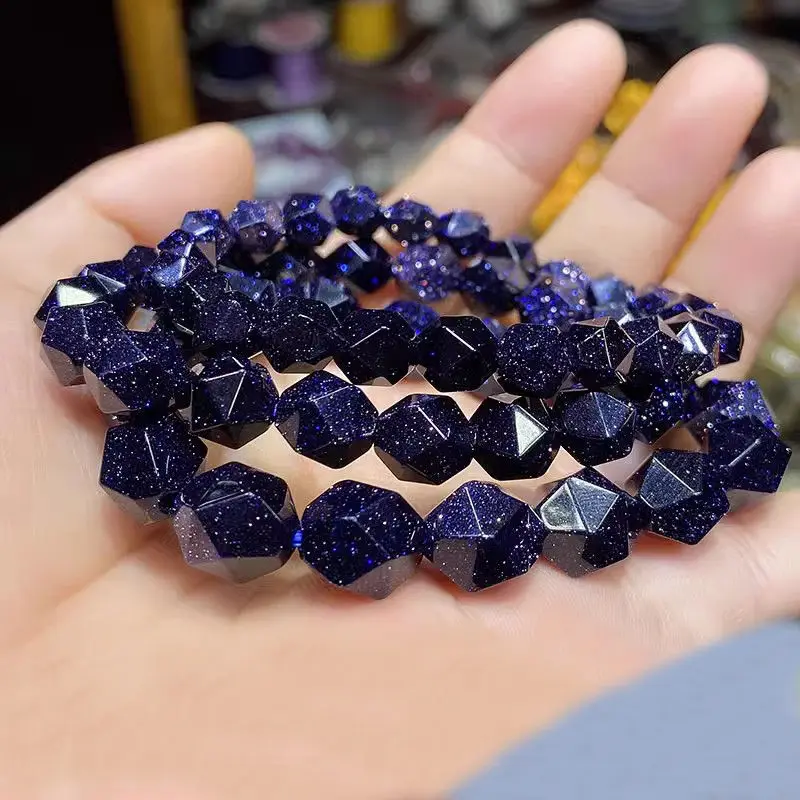 Blue Sandstone Bracelet Diamond Face Starry Sky Blue Series Spirit Single Circle Three Circle HandString Female Male Ins Jewelry