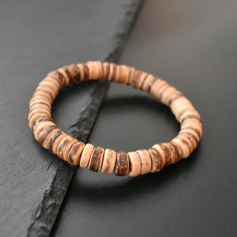 New Natural Coconut Husk Bracelet for Men Handmade Natural Color Beaded Braslet Leisure Accessories Meditation Joias