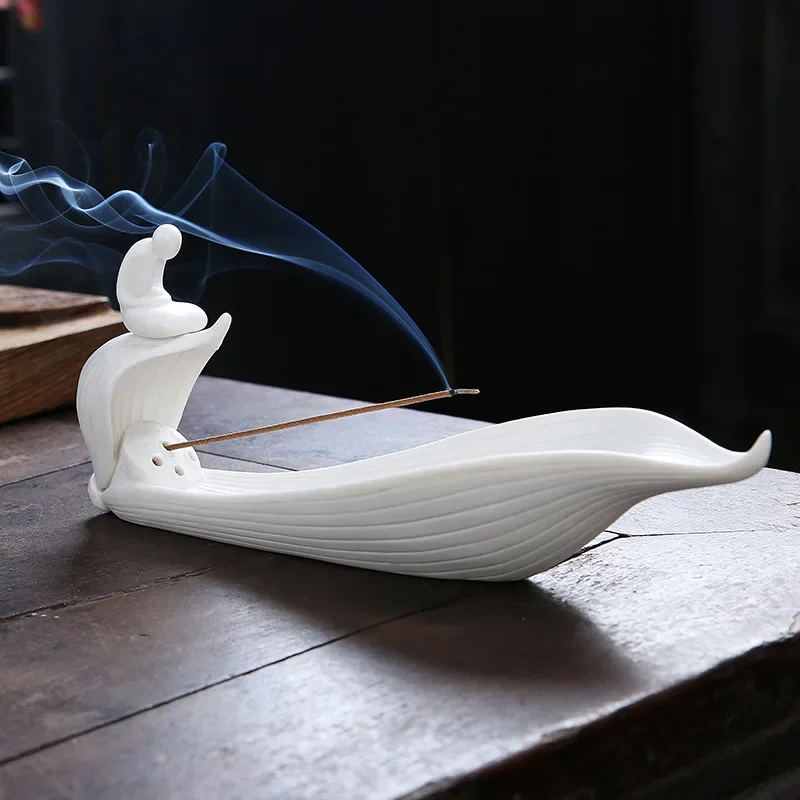 

White Ceramic Incense Stick Holder Zen Buddhist Censer Home Bouddha Decor