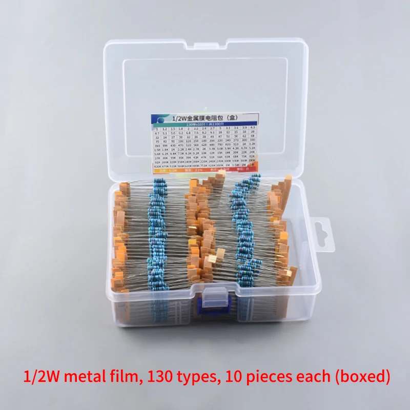 1/2W Metallfilm-Widerstand-Set 300 Stück/Packung 1300 Stück 1 10 220 330 470 1K 4,7K 10K Ohm 1% Hochpräzises Widerstandssortiment – Detail 5