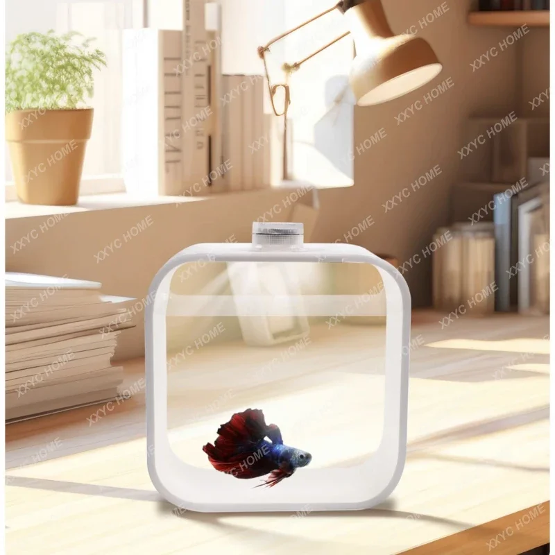 Square Rounded Betta Tank Desktop Ecological Pot Micro Landscape Mini Display Tank Ornamental Fish