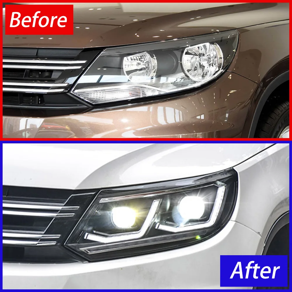 مجموعة مصابيح أمامية للسيارة لشركة فولكس فاجن تيجوان 2013-2017 ترقية جديدة 2023 LED المصابيح الأمامية للسيارات عدسة العارض ملحقات عالية الجودة