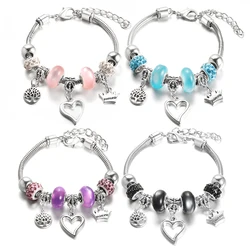 New Heart Shaped Pendant Couple Bracelet Beaded Rhinestone Charm Woman Jewelry Snake Chain Lobster Buckle Adjustable Bracelet