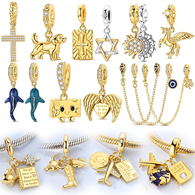 Silver Golden Unicorn Cross Charms Beads Fit Original Bracelet Bag Keychain Earring Charm Bead Pendant Diy Women Jewelry Gift